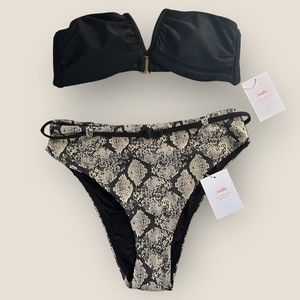 Andie The Scala Top and Riviera High Waisted Bottoms in Snake  Swimsuit Set (S)